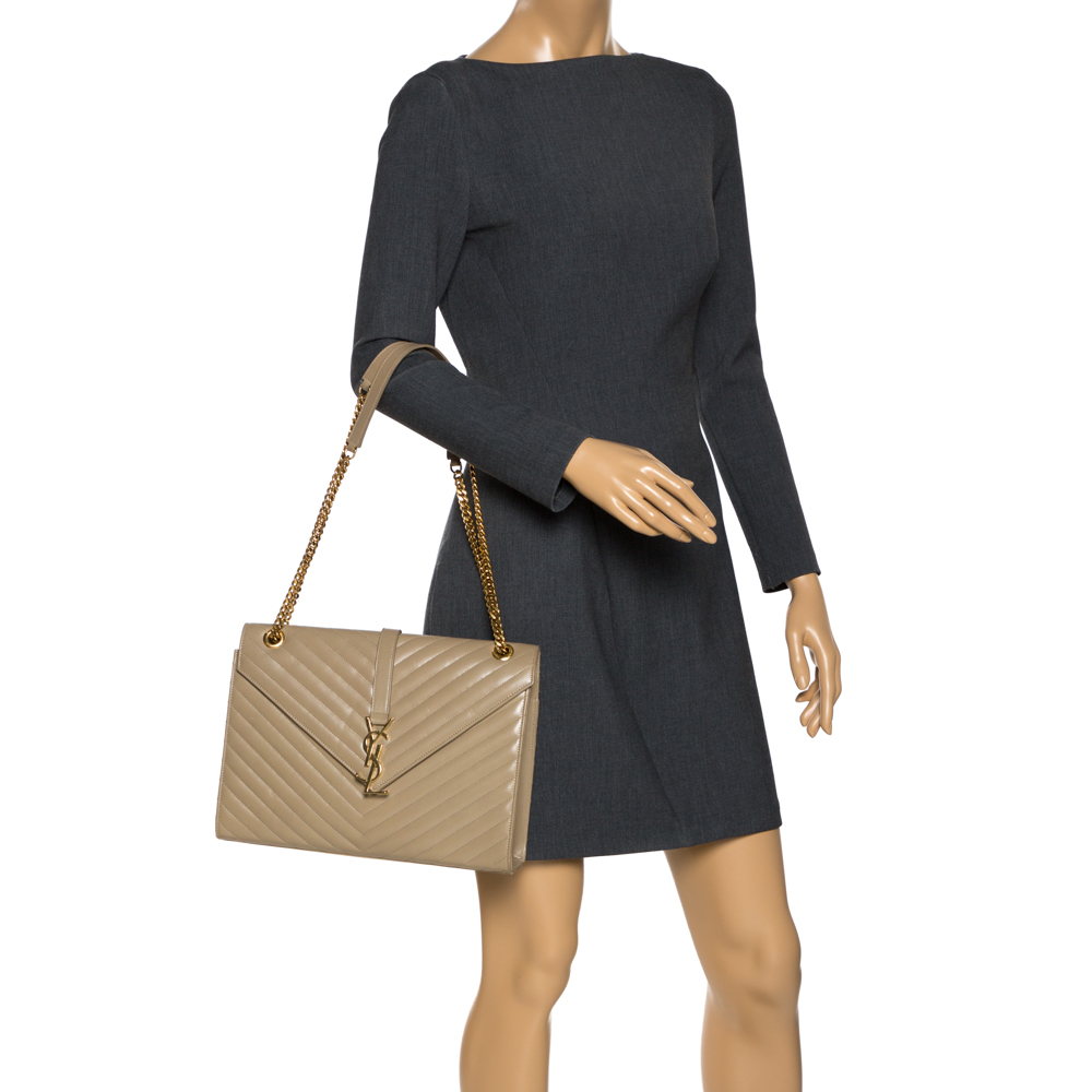 

Saint Laurent Beige Matelasse Leather Large Cassandre Flap Bag