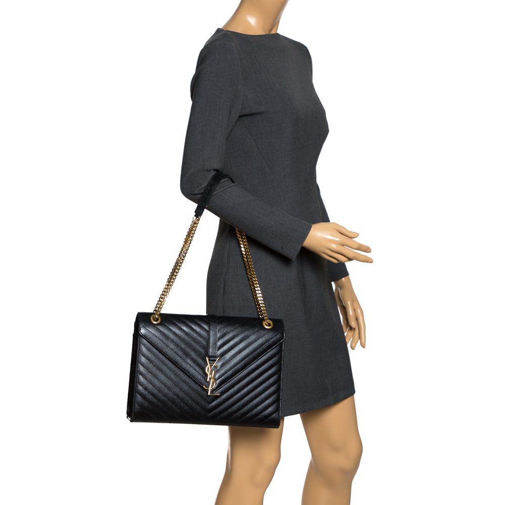 

Saint Laurent Black Matelasse Leather Large Cassandre Flap Bag