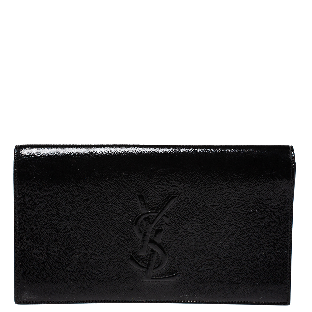 Saint Laurent Black Patent Leather Belle De Jour Flap Clutch