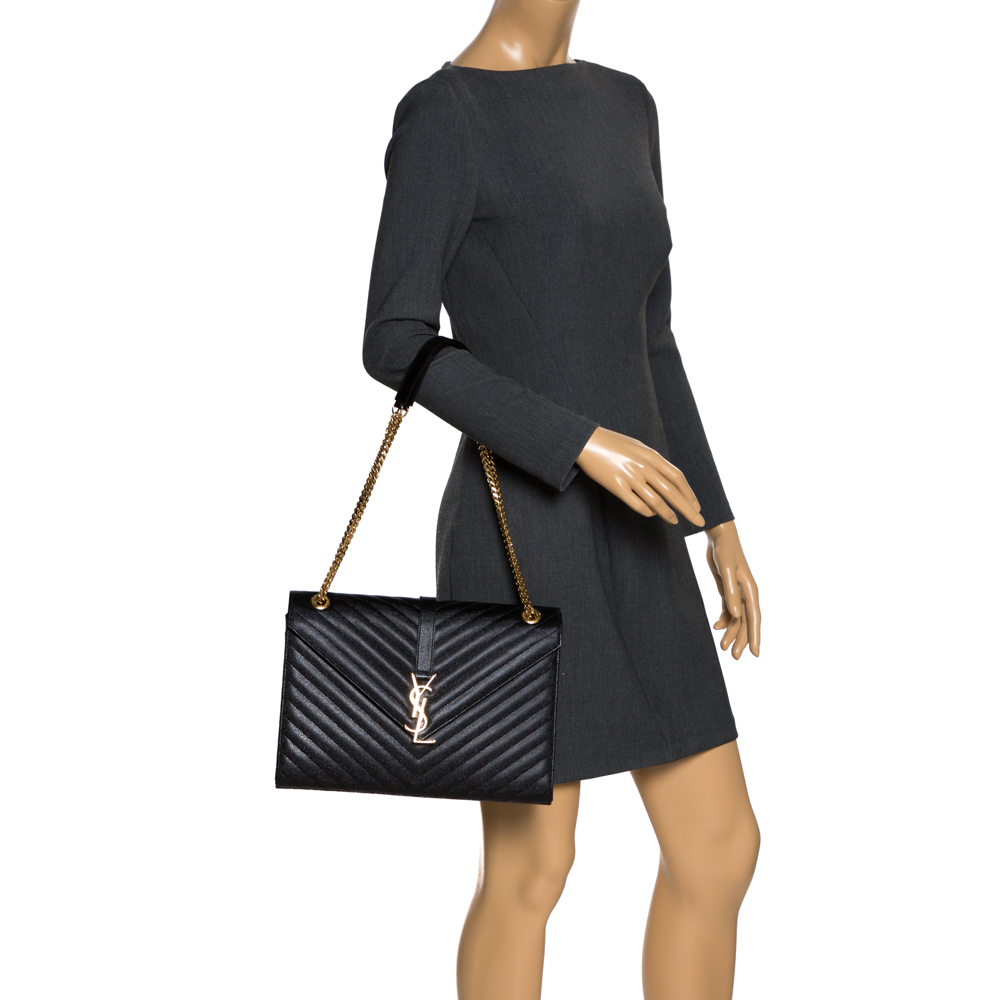 

Saint Laurent Black Leather Monogram Envelope Shoulder Bag