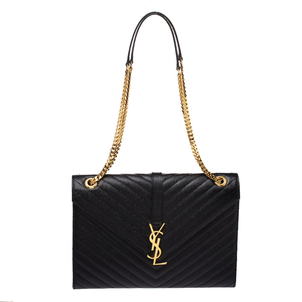 Saint Laurent Black Leather Monogram Envelope Shoulder Bag Saint