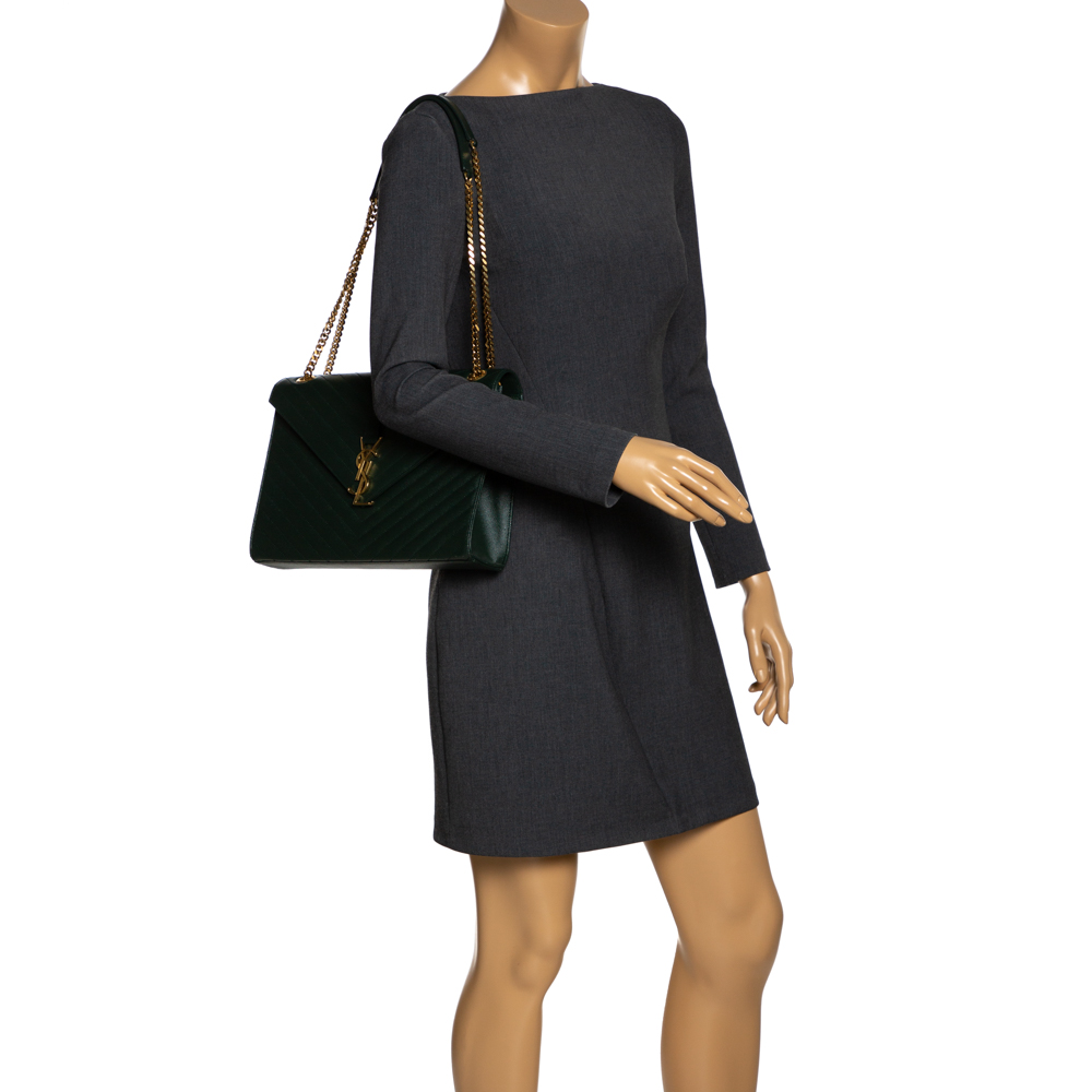 

Saint Laurent Dark Green Matelasse Leather Large Cassandre Flap Bag