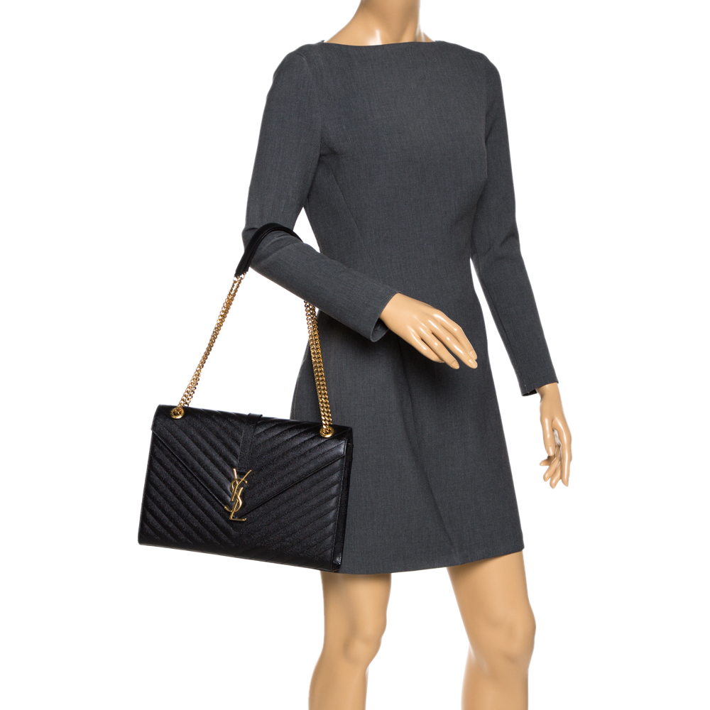 

Saint Laurent Black Matelasse Leather Large Cassandre Flap Bag