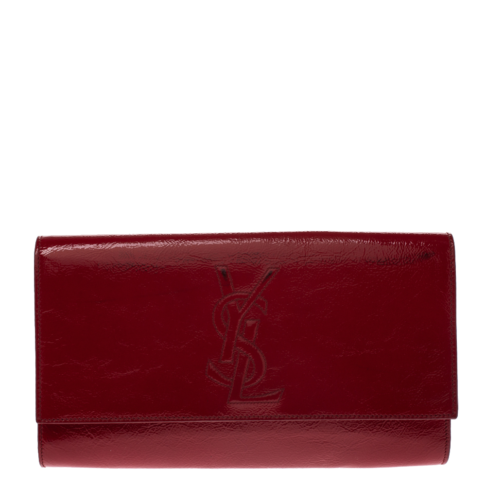 red patent leather clutch