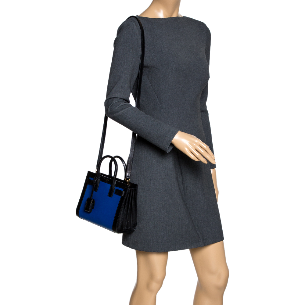 

Saint Laurent Blue/Black Leather Nano Classic Sac De Jour Tote