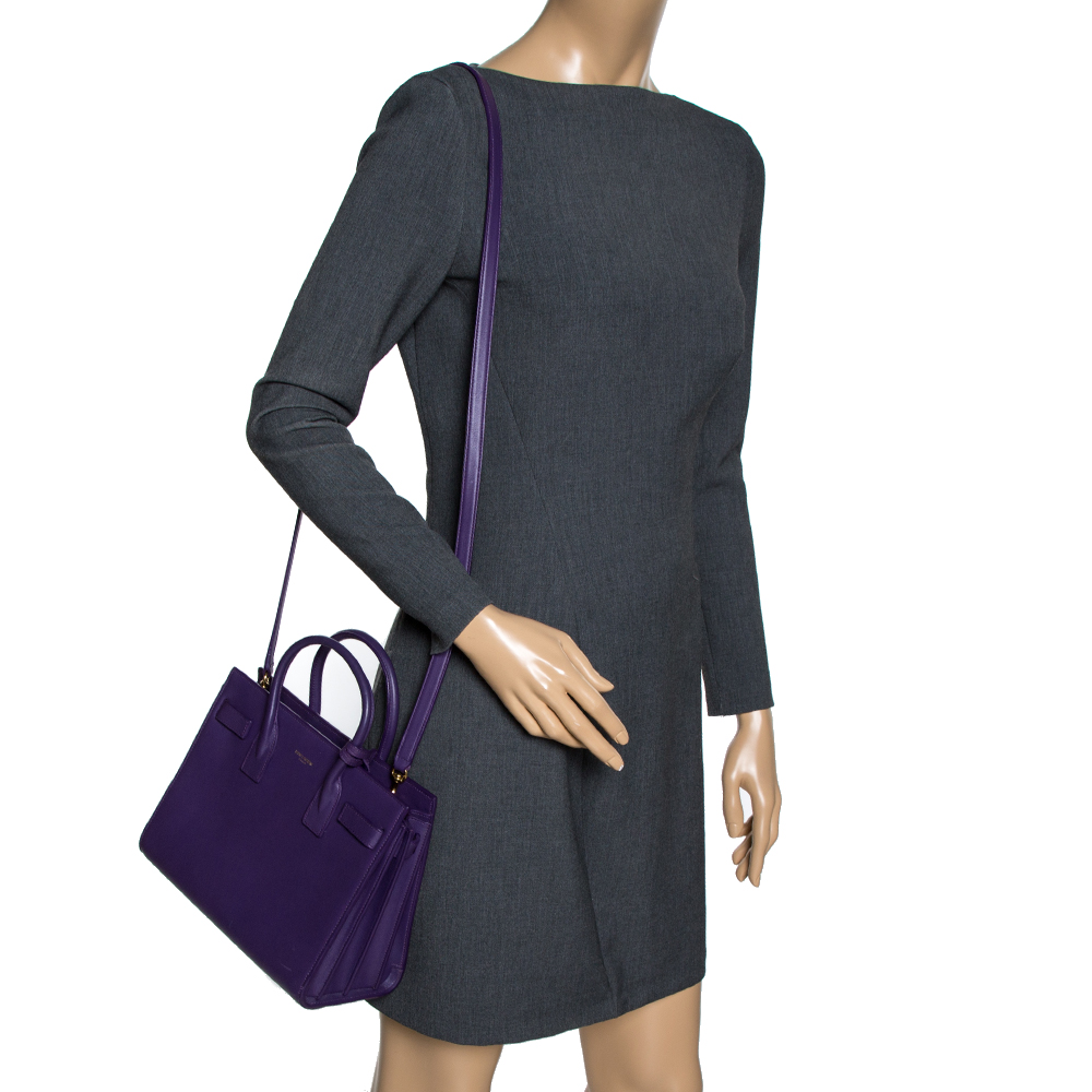 

Saint Laurent Purple Leather Baby Classic Sac De Jour Tote