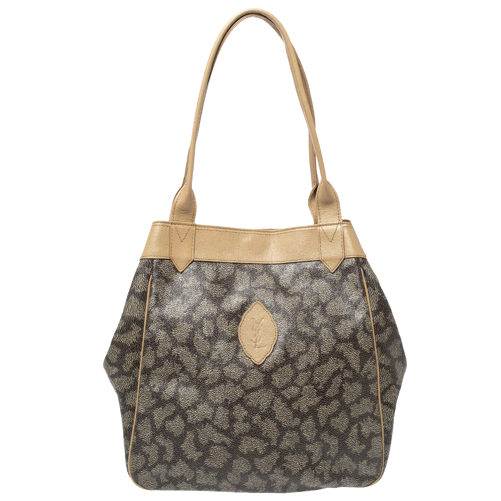 Pre Owned Yves Saint Laurent Grey/Beige Coated Canvas Shoulder Bag