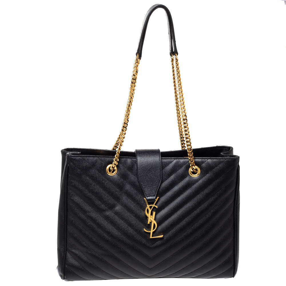 Pre Owned حقيبة يد سان لوران باريس شوبر كاساندريه جلد ماتيلاس سوداء