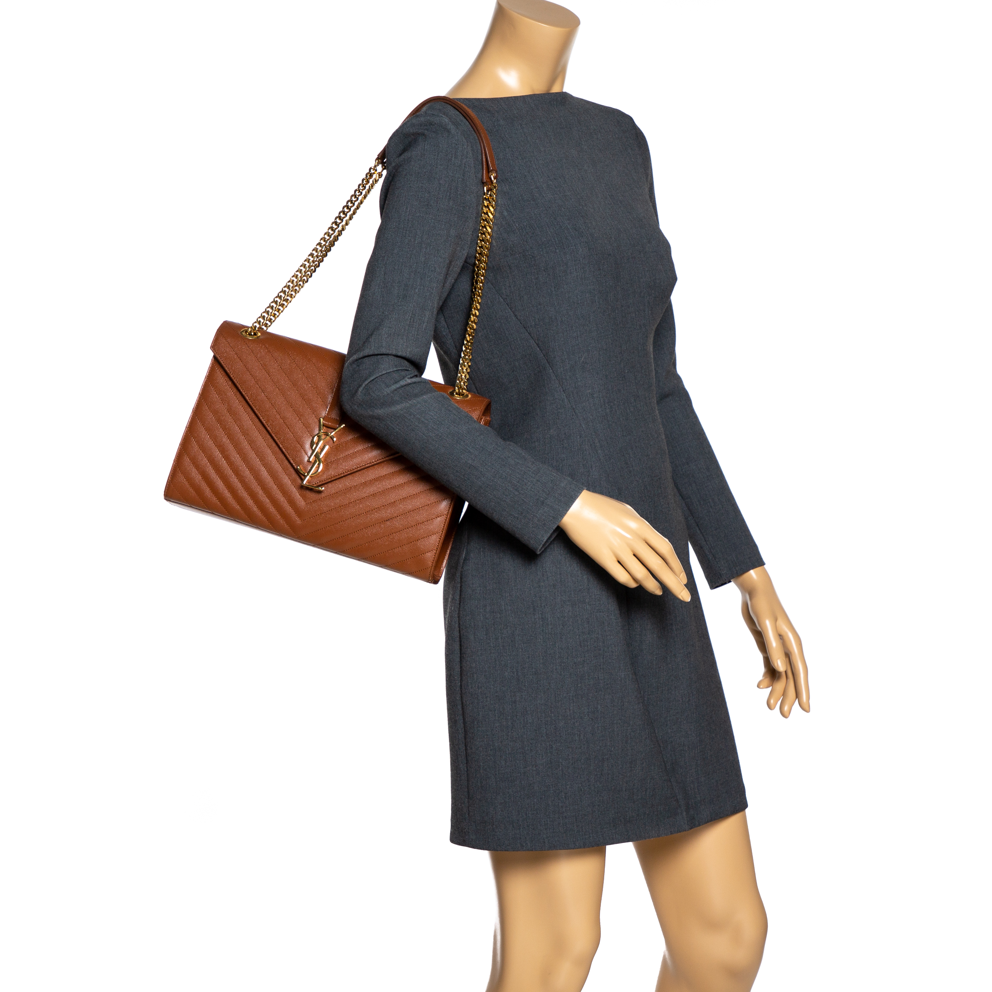 

Saint Laurent Tan Matelasse Leather Large Cassandre Flap Bag