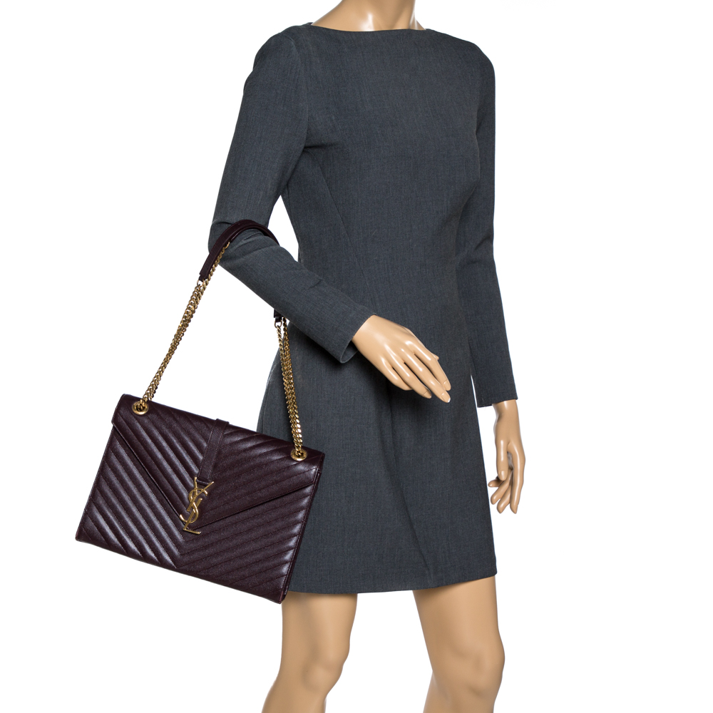 

Saint Laurent Burgundy Chevron Leather Monogram Envelope Shoulder Bag