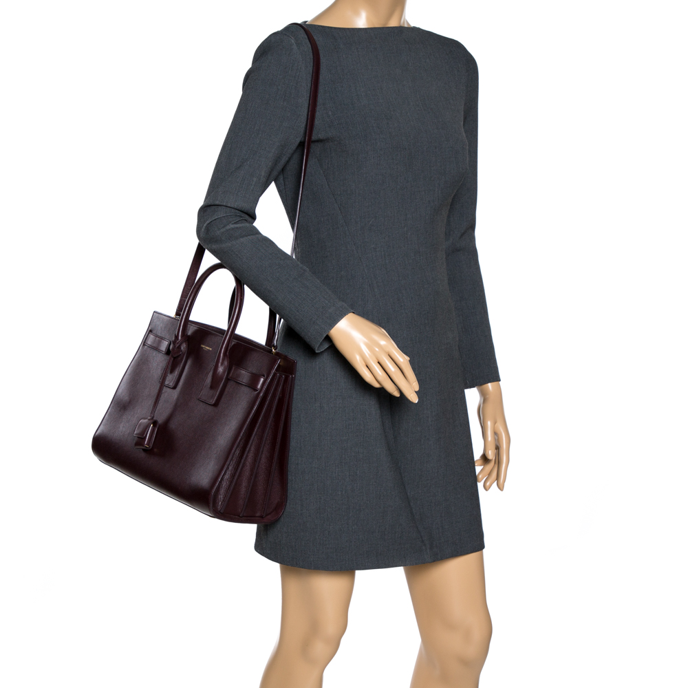 

Saint Laurent Burgundy Leather Small Classic Sac De Jour Tote