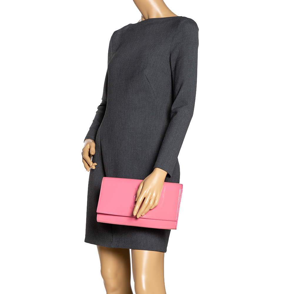 

Yves Saint Laurent Pink Patent Leather Belle De Jour Flap Clutch