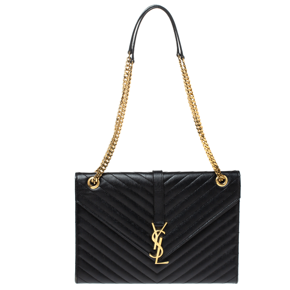 Pre Owned Saint Laurent Black Matelasse Leather Large Cassandre Flap Bag