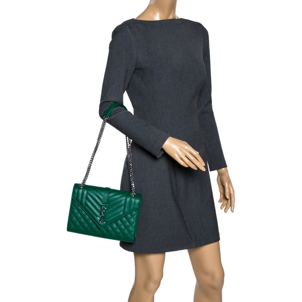 

Saint Laurent Green Mix Matelasse Leather Medium Cassandre Flap Bag