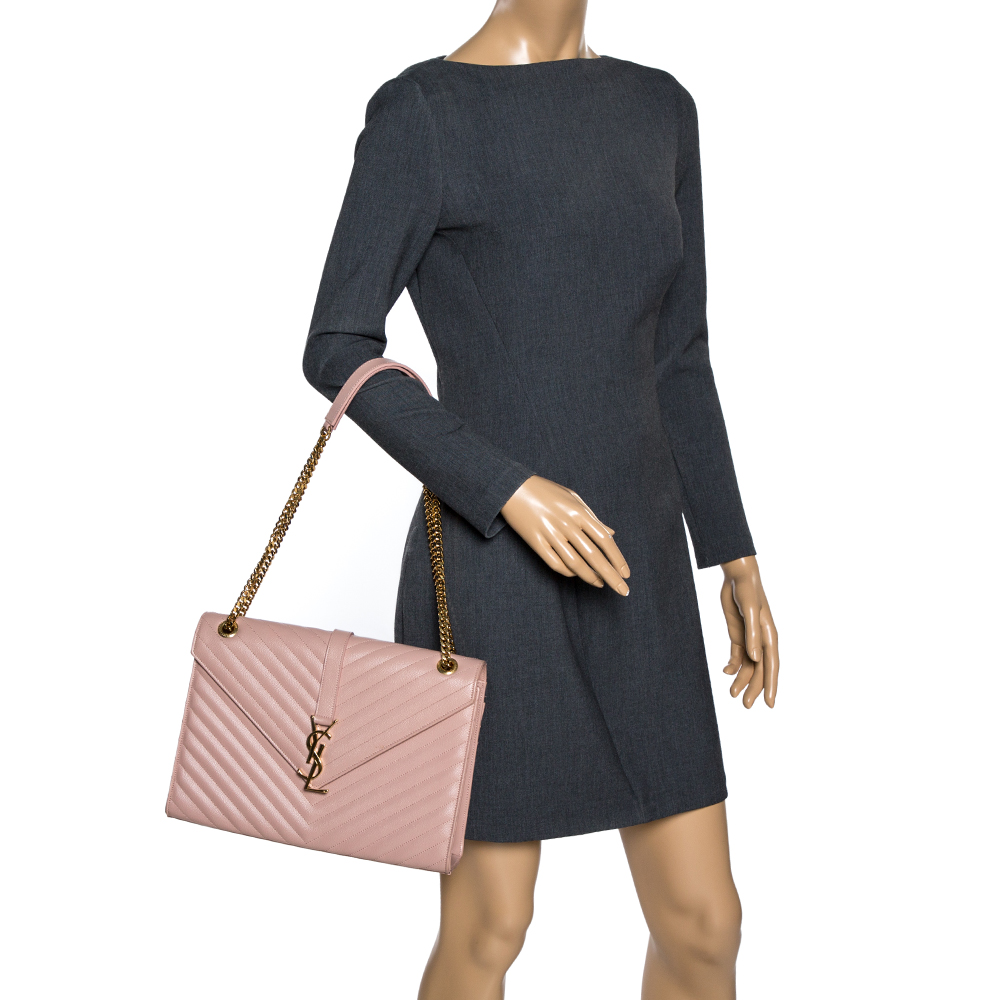 

Saint Laurent Peach Matelasse Leather Large Cassandre Flap Bag, Pink