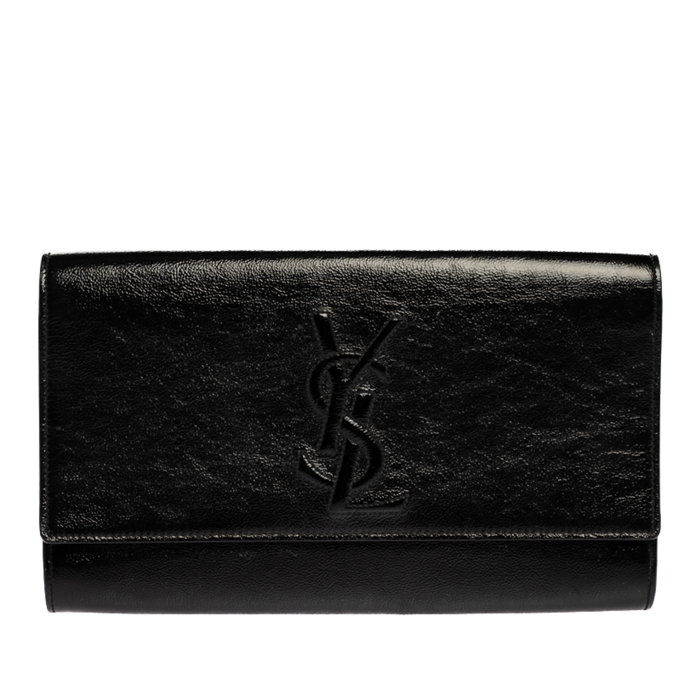 Pre-owned Saint Laurent Black Patent Leather Belle De Jour Clutch