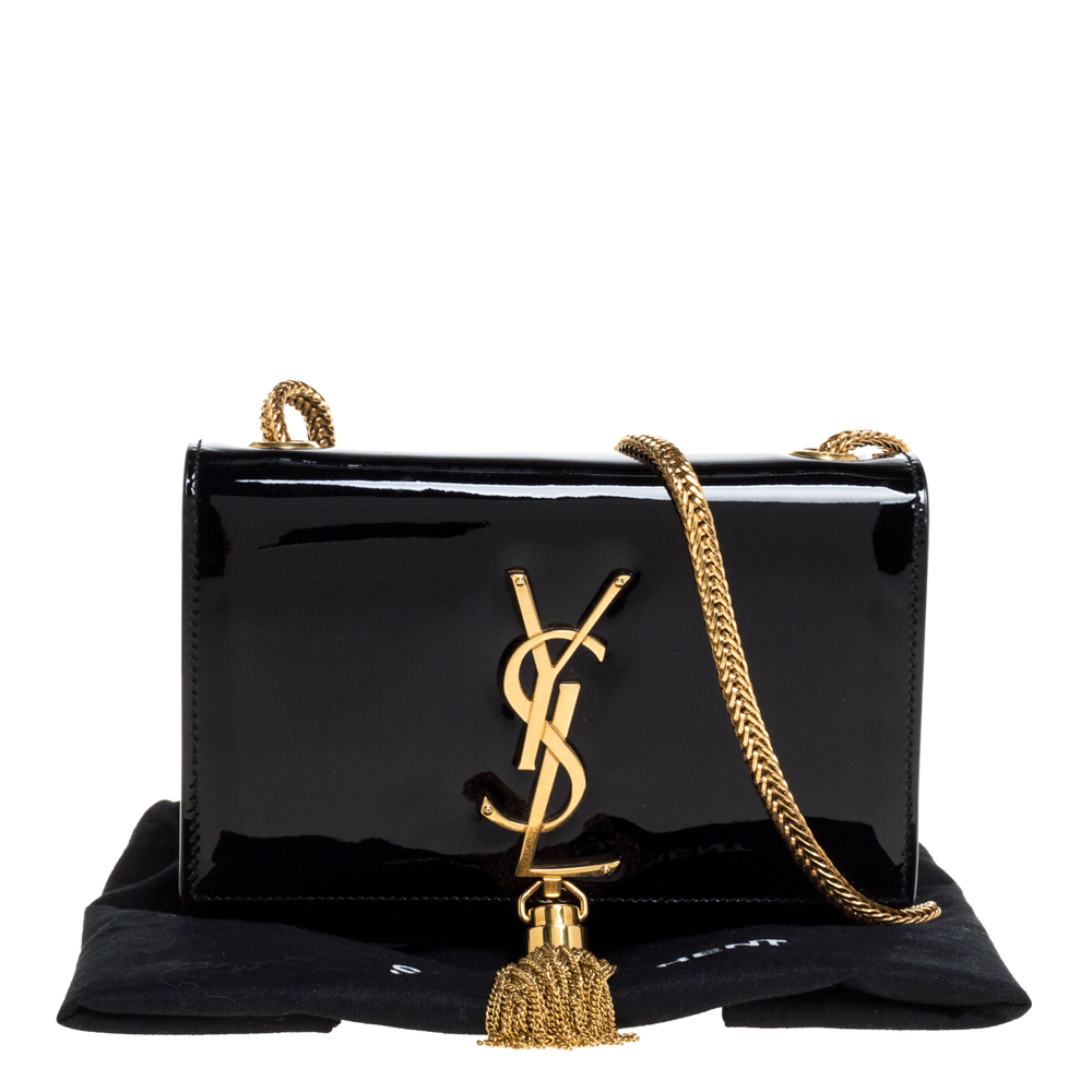 Saint Laurent Kate Small YSL Stripe Patent Crossbody Bag