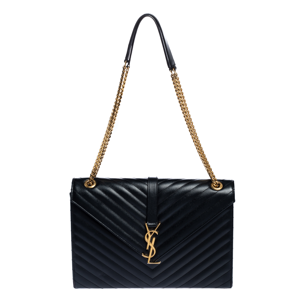 Pre Owned حقيبة سان لوران باريس قلاب كيسيندريه كبيرة جلد مبطنة سوداء