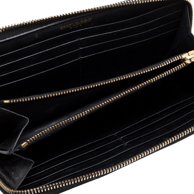 

Saint Laurent Black Patent Leather Rive Gauche Zip Around Wallet