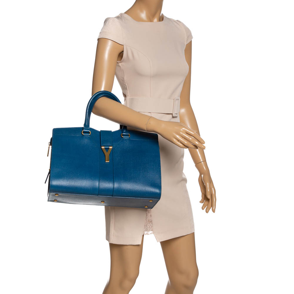 

Saint Laurent Blue Leather Medium Cabas Chyc Tote