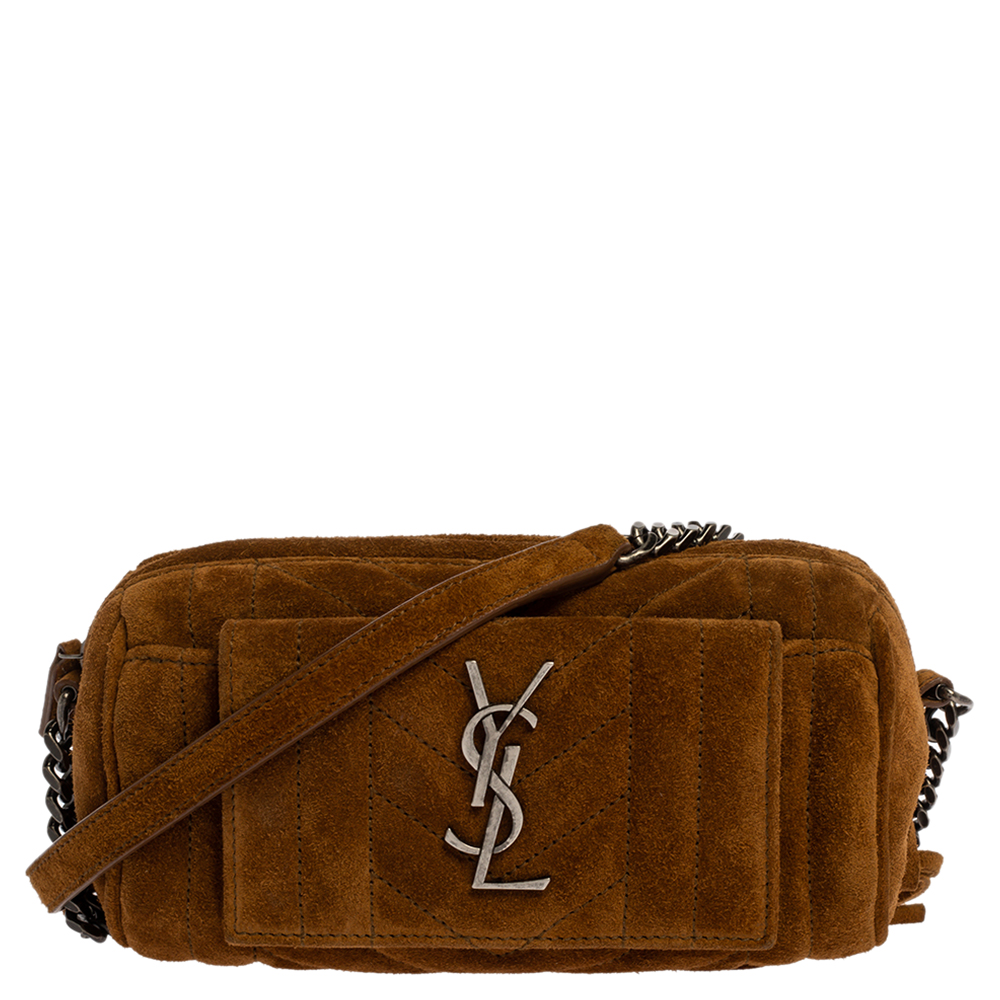Preowned Saint Laurent Brown Suede Crossbody Bag ModeSens