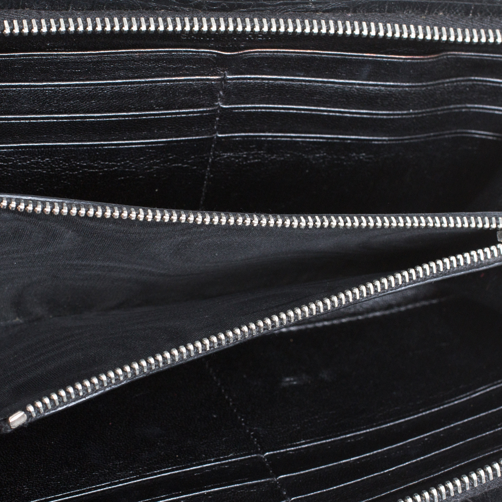 

Saint Laurent Black Croc Embossed Leather Classic Zip Around Wallet