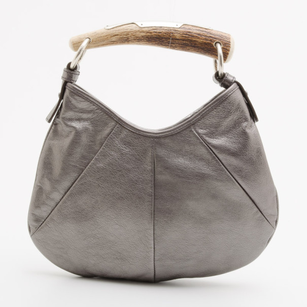 Yves Saint Laurent Satin Mini Mombasa Bag - Grey Hobos, Handbags - YVE98071