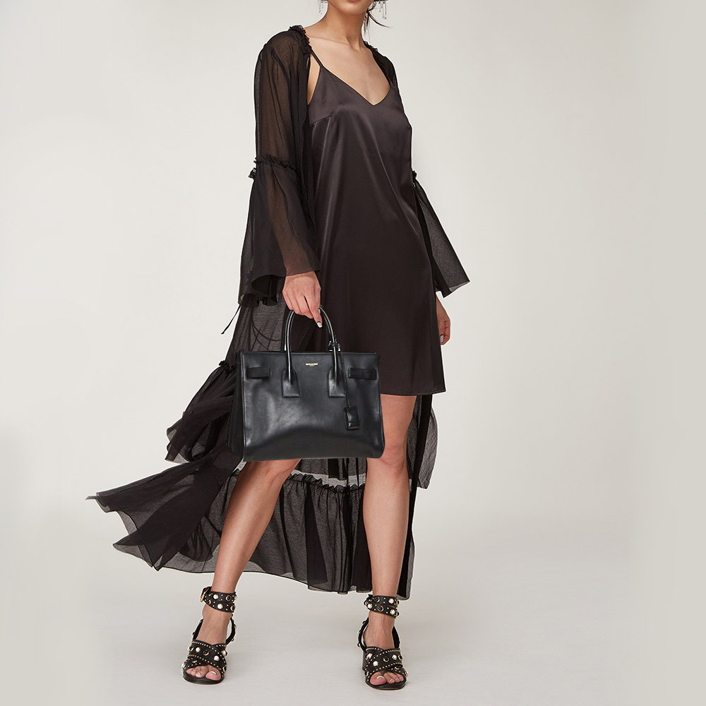 

Saint Laurent Black Leather Small Classic Sac De Jour Tote