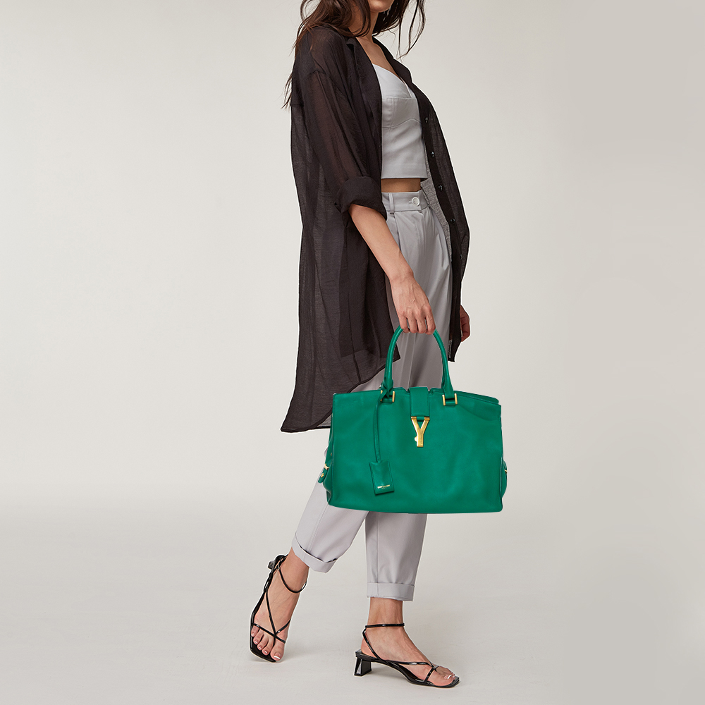 

Saint Laurent Green Leather Small Cabas Y-Ligne Tote