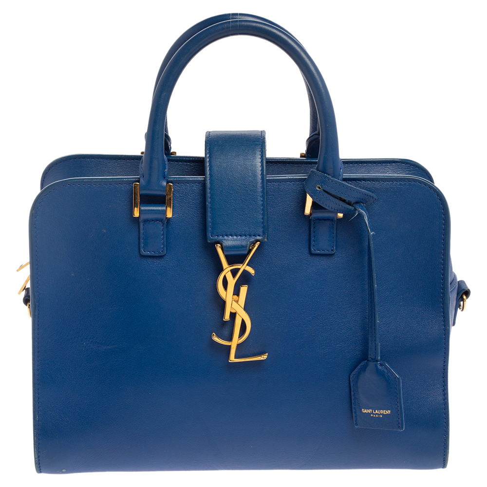 Click to view more detailed imagery on our partner's website Pre-owned Saint Laurent Paris Saint Laurent Royal Blue Leather Baby Monogram Cabas Tote