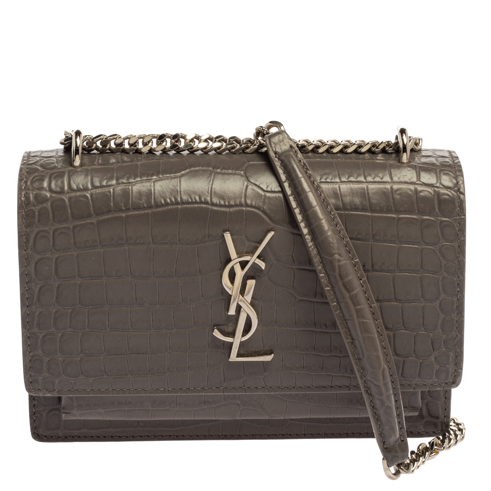 Click to view more detailed imagery on our partner's website Pre-owned Saint Laurent Paris Saint Laurent Grey Croc Embossed Leather Sunset Shoulder Bag