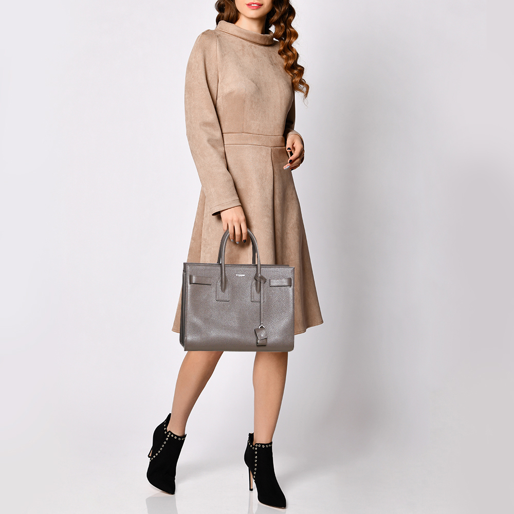 

Saint Laurent Grey Leather Small Classic Sac De Jour Tote