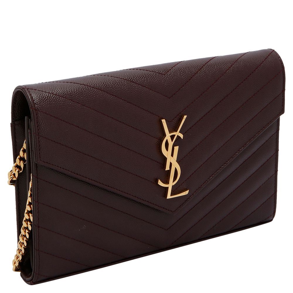 

Saint Laurent Black Matelasse Leather Monogram Envelope Wallet on Chain Bag