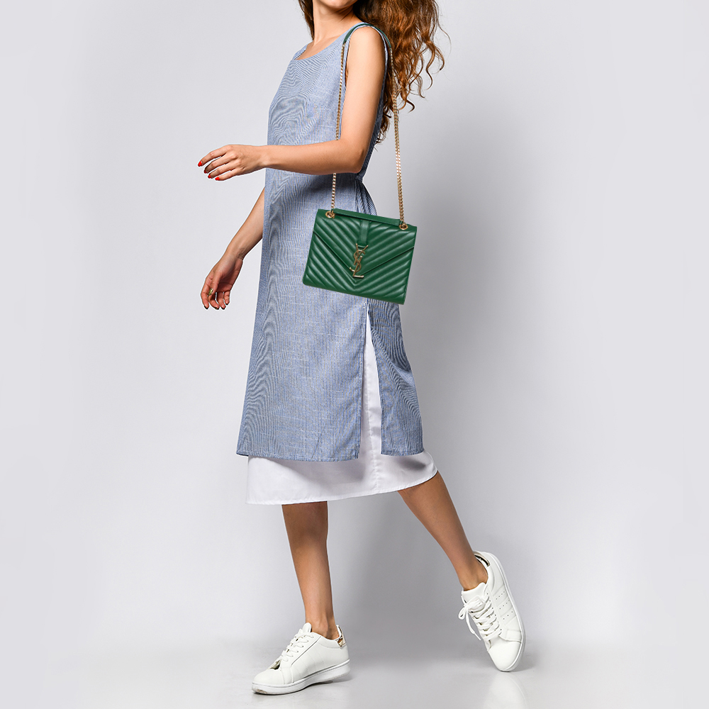 

Saint Laurent Green Matelasse Leather Large Cassandre Flap Bag