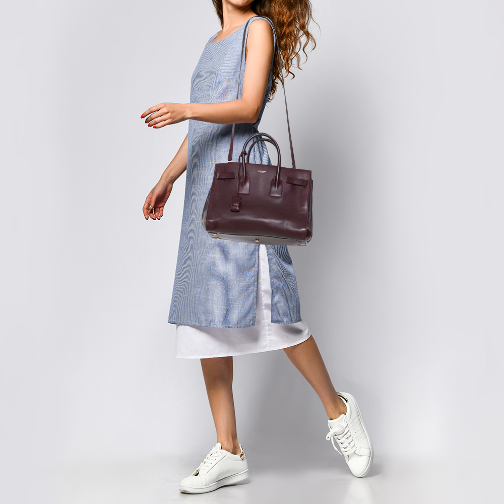 

Saint Laurent Burgundy Leather Small Classic Sac De Jour Tote