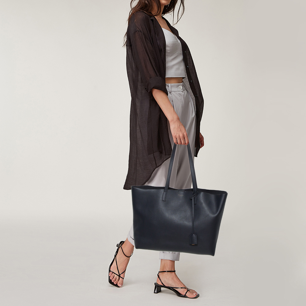 

Saint Laurent Navy Blue Leather E/W Shopping Tote