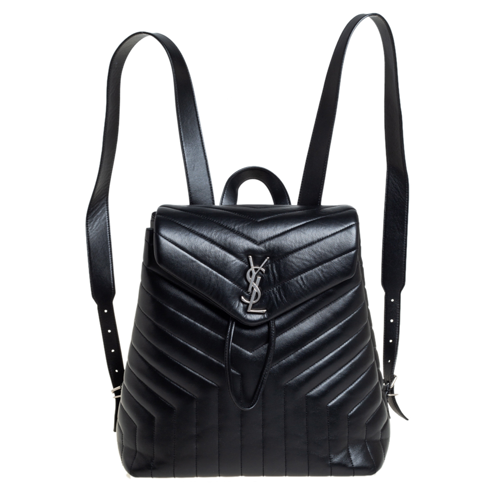 Pre-owned Saint Laurent Black Y Quilted Leather Loulou Backpack