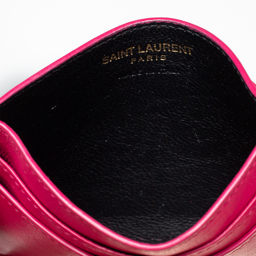 

Saint Laurent Fuchsia Leather Monogram Card Holder, Pink