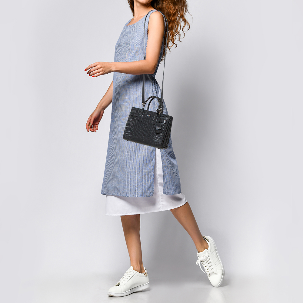 

Saint Laurent Grey Croc Embossed Leather Nano Classic Sac De Jour Tote