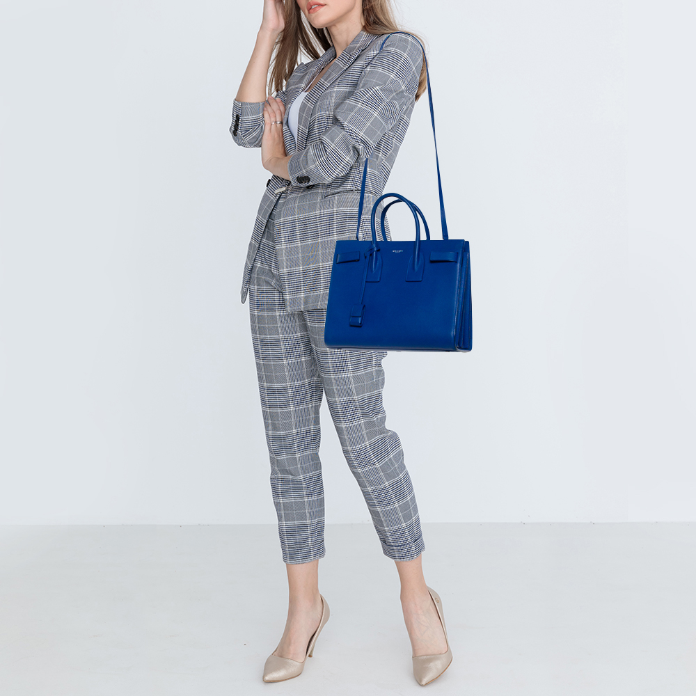 

Saint Laurent Blue Leather Small Classic Sac De Jour Tote