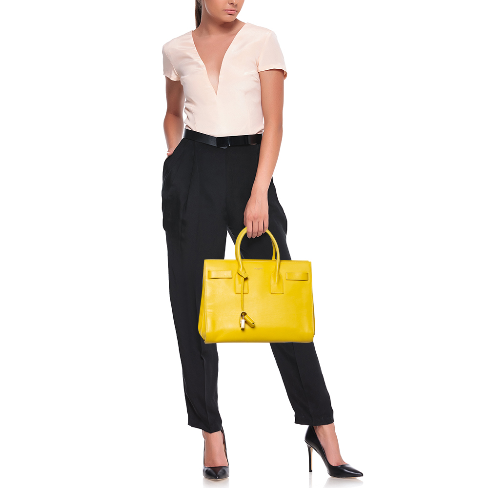 

Saint Laurent Yellow Leather Small Classic Sac De Jour Tote