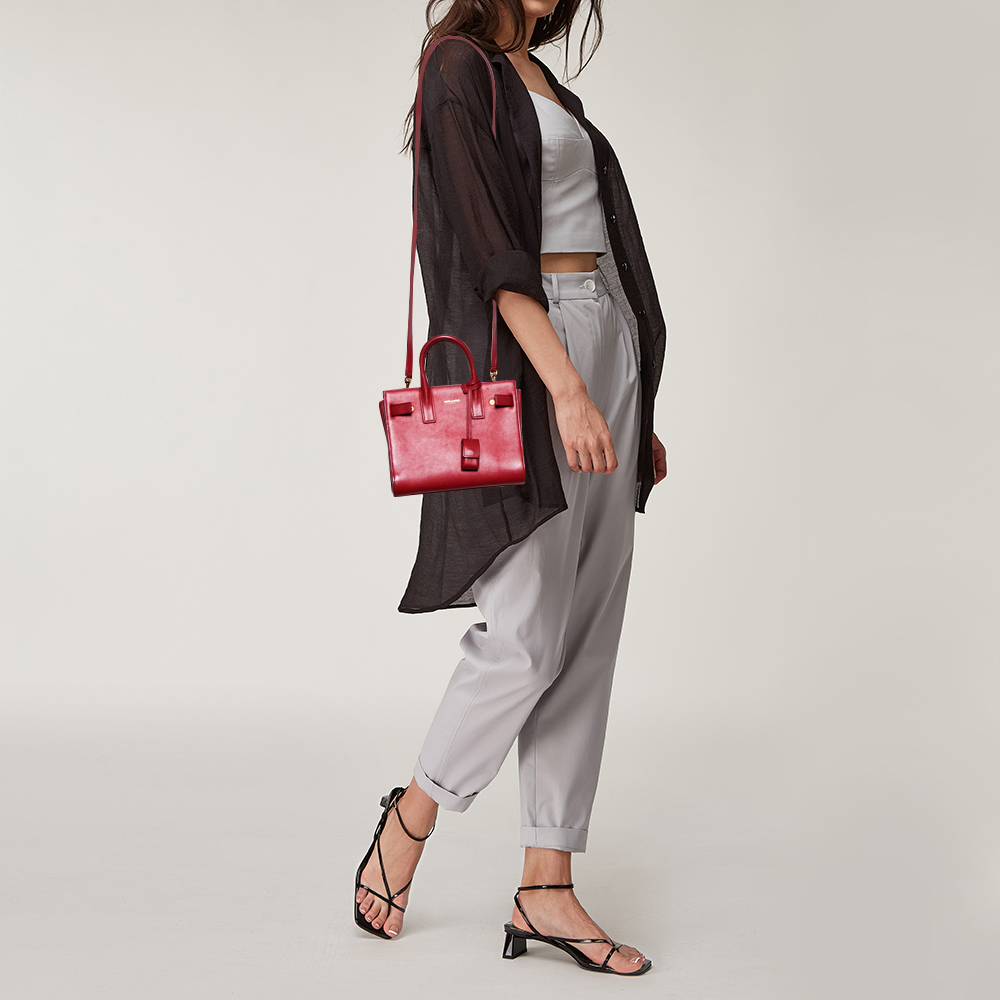 

Saint Laurent Red Leather Nano Classic Sac De Jour Tote