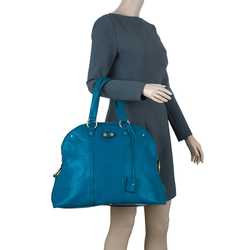 

Yves Saint Laurent Turquoise Blue Leather Oversize Muse Satchel