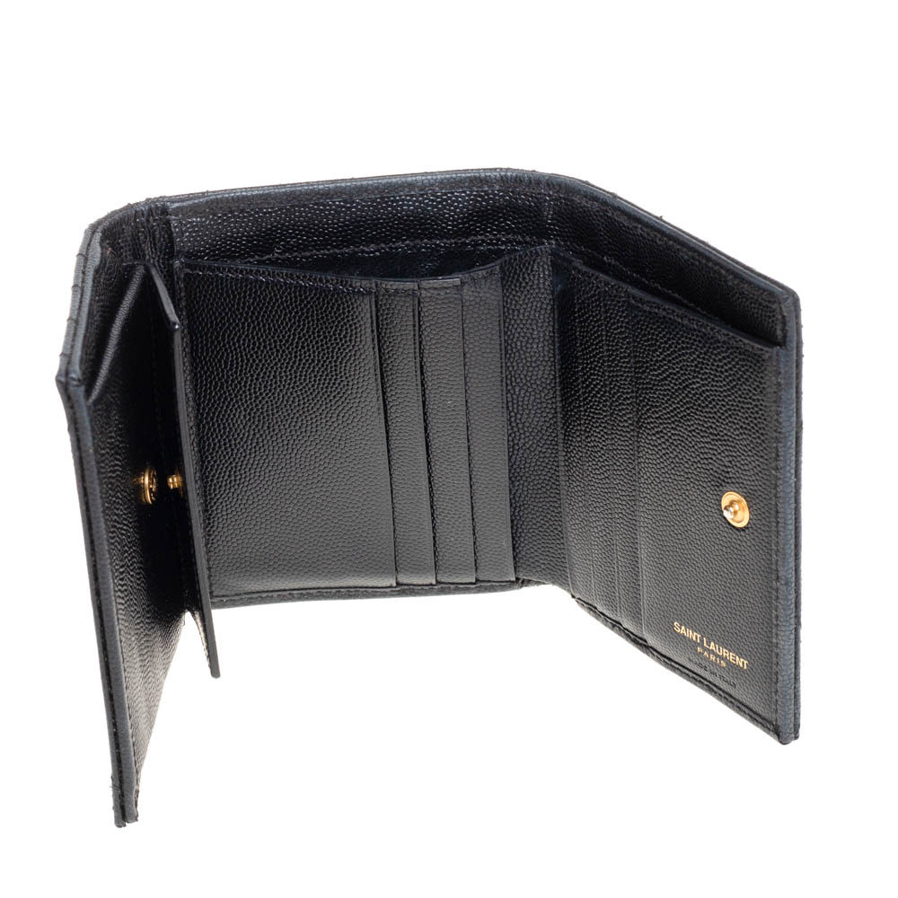 

Saint Laurent Black Matelassé Leather Monogram Trifold Wallet