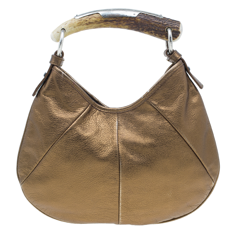 Pre Owned Saint Laurent Paris Bronze Leather Small Mombasa Hobo Bag