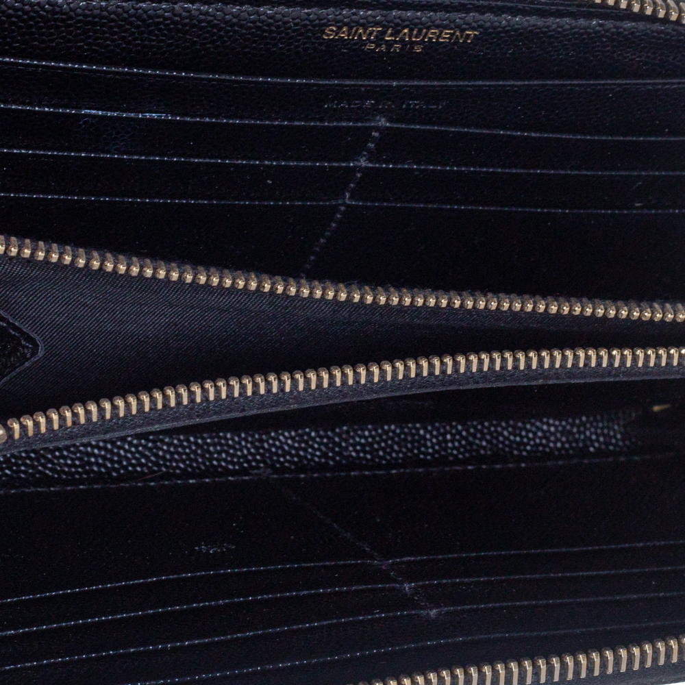 

Saint Laurent Black Matelassé Leather Monogram Zip Around Wallet