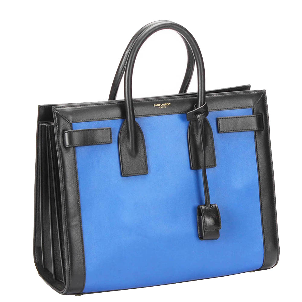 

Saint Laurent Paris Blue/Black Leather Sac de Jour Bag