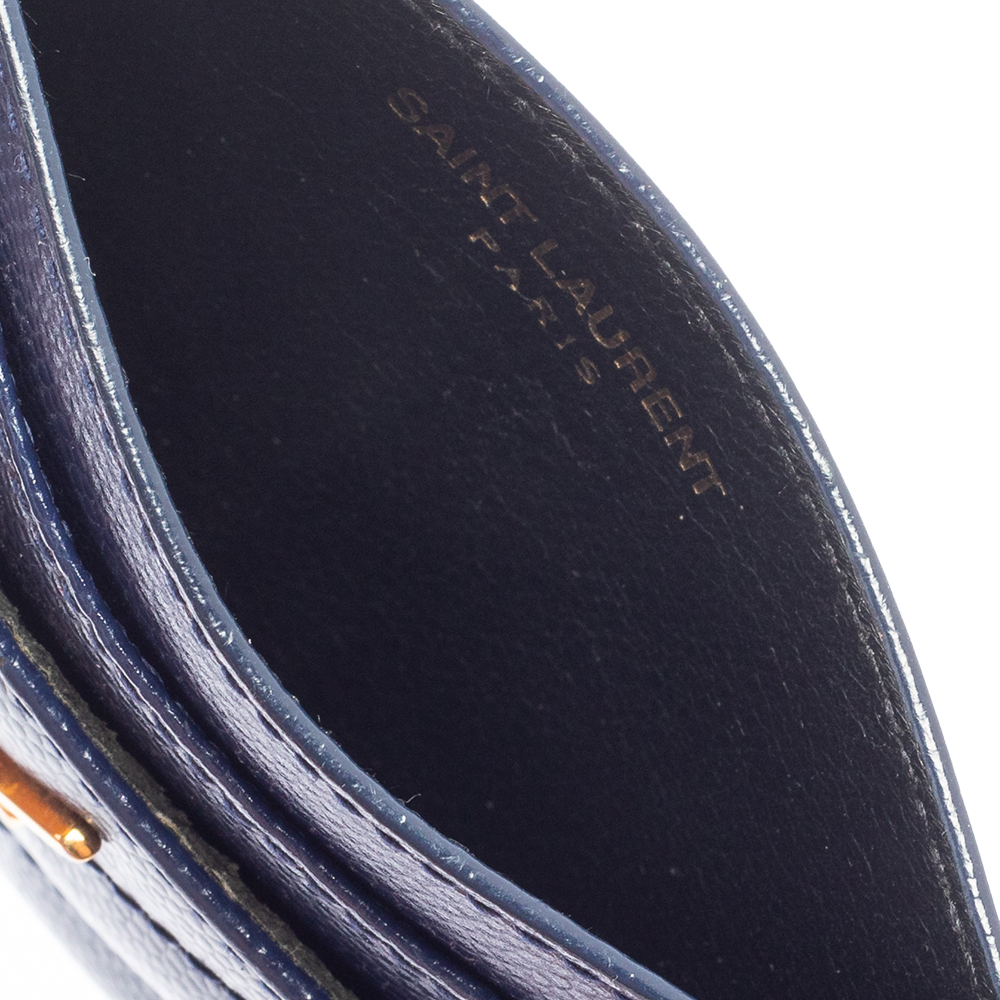 

Saint Laurent Blue Matelassé Leather Monogram Card Holder