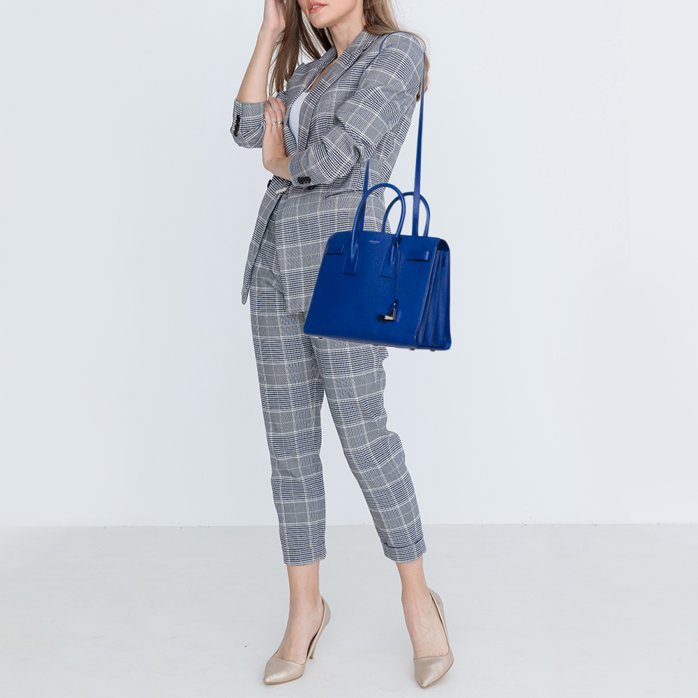 

Saint Laurent Blue Leather Small Classic Sac De Jour Tote