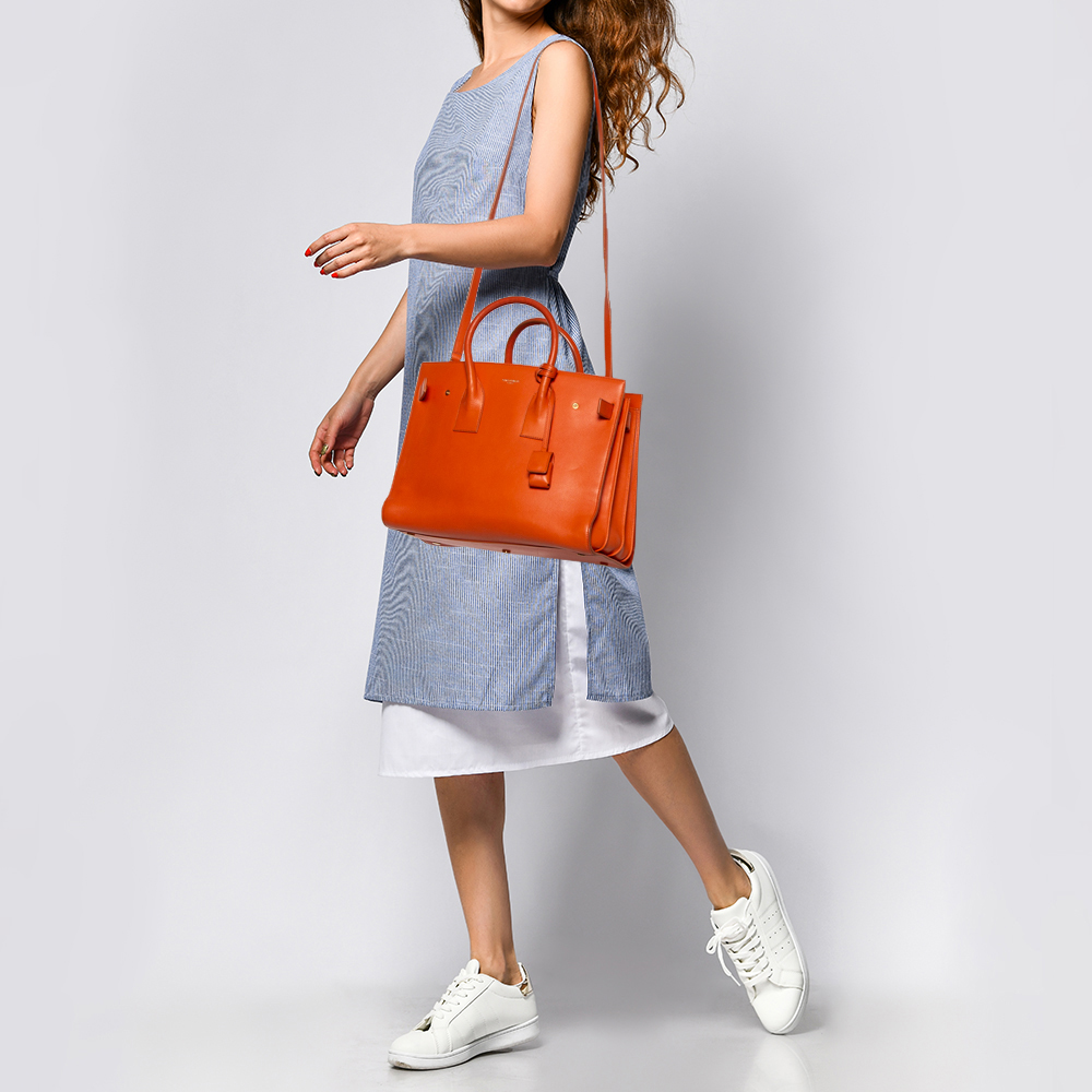 

Saint Laurent Orange Leather Small Classic Sac De Jour Tote